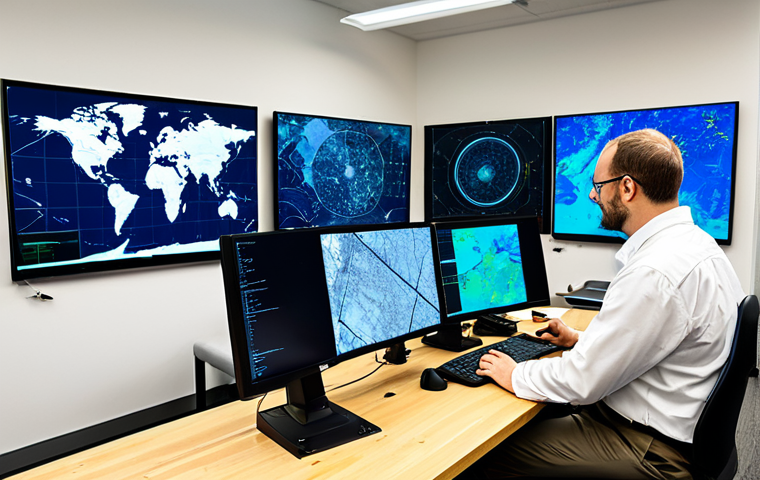 A diverse group of professional conservation data scientists and GIS analysts, fully clothed in modest, appropriate attire, working collaboratively in a modern, well-lit conservation research lab. Large screens display intricate satellite maps, real-time data visualizations, and detailed ecological models. Drones and advanced field equipment are visible in the background, symbolizing cutting-edge technology. The atmosphere is focused and innovative. This image should be safe for work, appropriate content, family-friendly, with perfect anatomy, correct proportions, natural poses, well-formed hands, proper finger count, and natural body proportions, captured with professional photography and high quality.