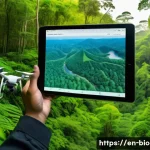 생물다양성 보전 직무에 필요한 기술 - A detailed scene of a wildlife conservationist using a high-tech drone equipped with thermal and mul...