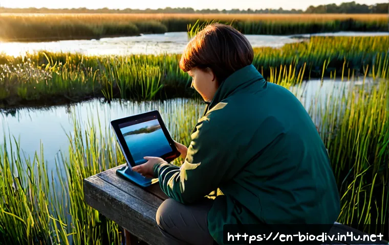 생물다양성 보전 실무 프로젝트 - Photorealistic biodiversity conservation field project, ecologist in practical outdoor clothing reco...